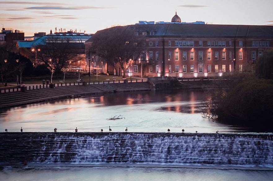 Council house rear and River Gardens