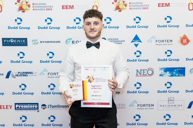 Electrician Joe Johnson won Apprentice of the Year at the Building Communities Awards.